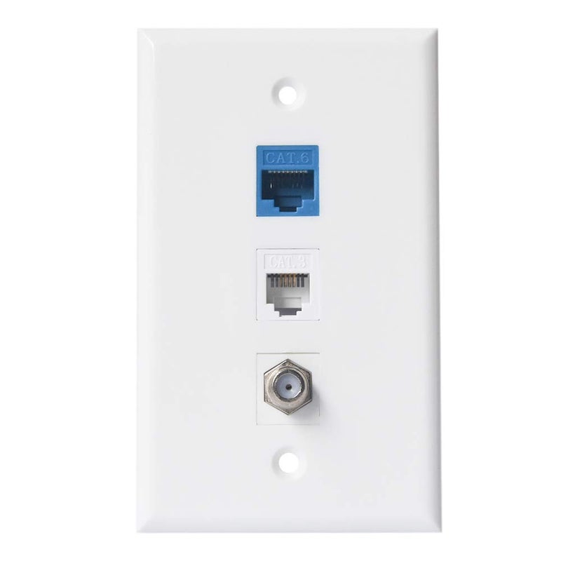 BUPLDET Coax Ethernet Phone Wall Plate - 1 Port Cat6 RJ45 + 1 Phone Jack Cat3 RJ11/RJ12 + 1 Port Coax Cable TV- F-Type - Image 1